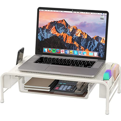 Simple Houseware Metal Desk Monitor Stand Riser with Organizer Drawer, White - color: White