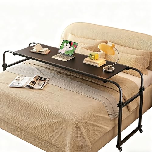 TigerDad Heavy Duty Overbed Table with Wheels, 55"-83" Adjustable Cross Bed Desk for King Queen Size, Mobile Rolling Laptop Cart for Home Office & Hospital Bed - color: Black