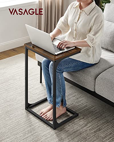 VASAGLE C-Shaped End Table, Side Table for Sofa, Couch Table with Metal Frame, Small TV Tray Table for Living Room, Bedroom, Rustic Brown and Black ULET353B01 - color: Rustic Brown + Black