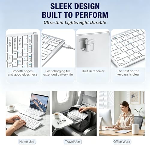Wireless Keyboard- Mini Compact Keyboard with Media Hotkeys, Compatible with PC, Desktop, Laptop, Smart TV - color: Silver