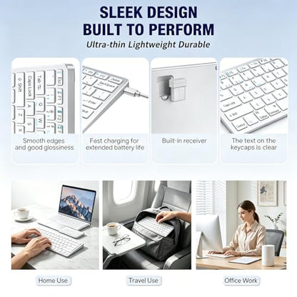 Wireless Keyboard- Mini Compact Keyboard with Media Hotkeys, Compatible with PC, Desktop, Laptop, Smart TV - color: Silver