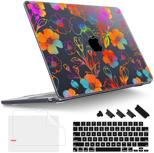 Tuiklol for 2026 2025 2024 2023 MacBook Air 15 inch Case Model M5 A3448 M4 A3241 M3 A3114 M2 A2941 Hard Shell Case for MacBook 15.3'' Cover, Color Flower Black - color: Color Flower Black