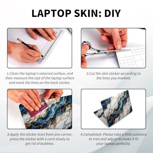 Universal Laptop Skin, DIY Cut-to-Fit Vinyl Cover Compatible with HP, Dell, Lenovo, Mac (13.3" to 15.6"), Anti-Scratch, No Residue & Bubble-Free Protective Decal Sticker, Blue Gold Marble - color: Blue Gold Marble