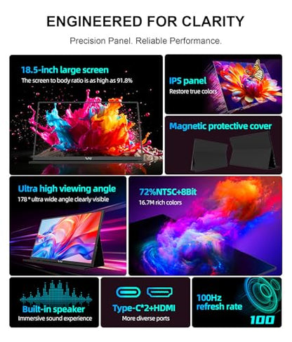 LB M18 Portable Monitor 18.5 Inch 1080P FHD IPS 100Hz External Screen, USB-C & HDMI Travel Display with Protective Folio Dual Speakers for Laptop, Mac, Phone, PC - size: M18 (18.5")