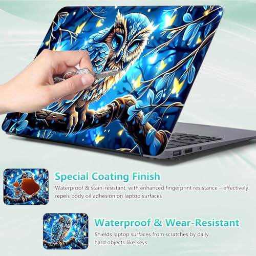 Laptop Skin Sticker Decal 12"-15.6" Universal Laptop/Notebook/Netbook Vinyl - Waterproof Scratch Resistant,Fits HP Dell Lenovo MacBook,2 Free Wrist Pads,Easy Apply & Remove,Blue Owl Cute - color: Blue Owl Cute