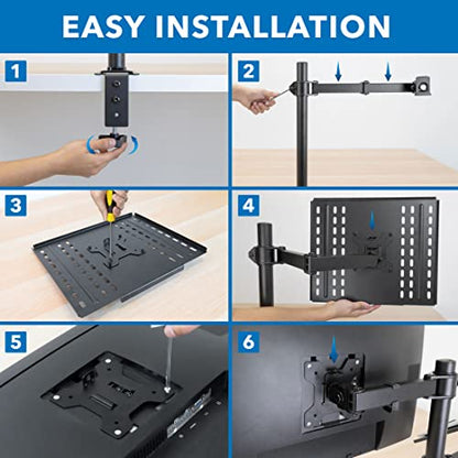 Mount-It! Laptop Desk Mount with Monitor Arm, Dual Laptop and Monitor Stand, Fully Adjustable, VESA Compatible, Ventilated Tray, Fits 13-32" Screens and Laptops up to 17", Clamp & Grommet Base
