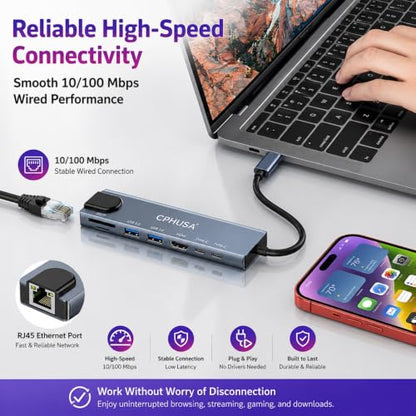 8-in-1 USB C Docking Station, Type C Hub with 4K HDMI Output, Ethernet RJ45, 100W Power Delivery, SD/TF Card Slots & High-Speed USB Ports for MacBook, Surface, iPad Pro & USB-C Laptops