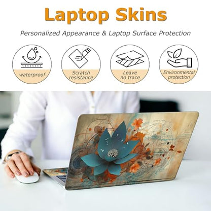 Universal Laptop Skin Sticker with 2 Wrist Pad Decals, 3-Piece Removable Vinyl Laptop Cover, Art Lotus Flower Waterproof Anti-Scratch, Easy-Trim Fit for 13.3" 14" 15.6" Laptops - color: Art Lotus Flower