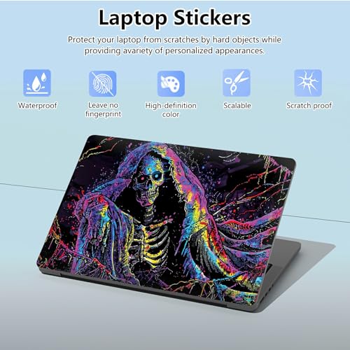 Universal Laptop Skin Sticker with 2 Wrist Pad Skins, Waterproof Scratch Resistant Vinyl Laptop Cover Decal, Cut to Fit for 11–15.6 Inch MacBook HP Dell Lenovo, Death Skull - color: Death Skull