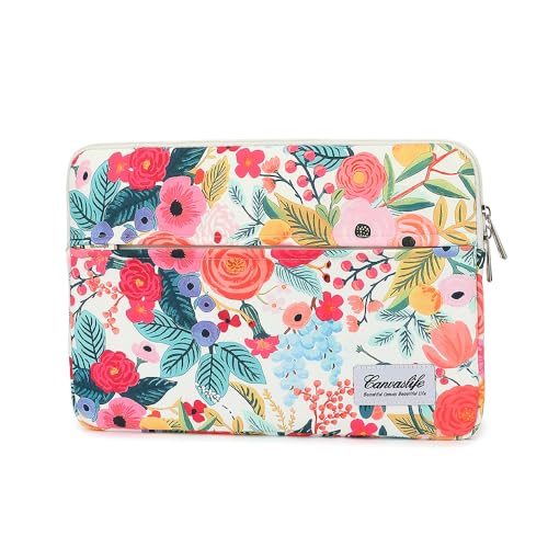 Canvaslife Garden Rose Waterproof Pattern 13 inch Canvas Laptop Sleeve with Pocket 13 inch 13.3 inch Laptop 13 case13 Sleeve - color: Garden Rose, size: 13 inch/13.3 inch