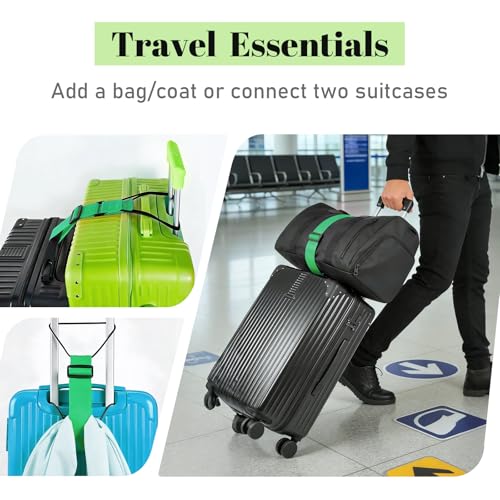 Multi Use Strong Adjustable Luggage Connector Straps for Suitcases,2 Pack Flexible Luggage Accessories Elastic Fastening Bag Strap (Green) - color: Green