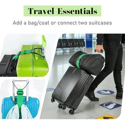 Multi Use Strong Adjustable Luggage Connector Straps for Suitcases,2 Pack Flexible Luggage Accessories Elastic Fastening Bag Strap (Green) - color: Green
