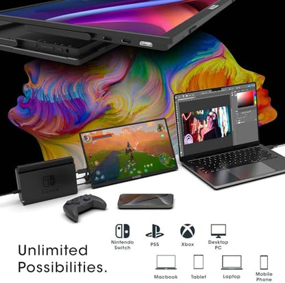 Kado 15.6" FHD Portable Monitor for Laptop Aluminum Foldable Set, 1080p Second Display IPS 1920x1080 HDMI USB-C Laptop Screen Extender, 180° Kickstand for PC, Mac, Dex, Tablet, Xbox, PS4/PS5, Switch