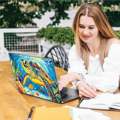 Laptop Skin Sticker Decal, Universal Reusable Vinyl Laptop Cover for 12" 13" 13.3" 14" 15" 15.4" 15.6" Notebook PC, Reusable Waterproof Scratch-Resistant with 2 Wrist Pads,Art Sea Turtle - color: Art Sea Turtle