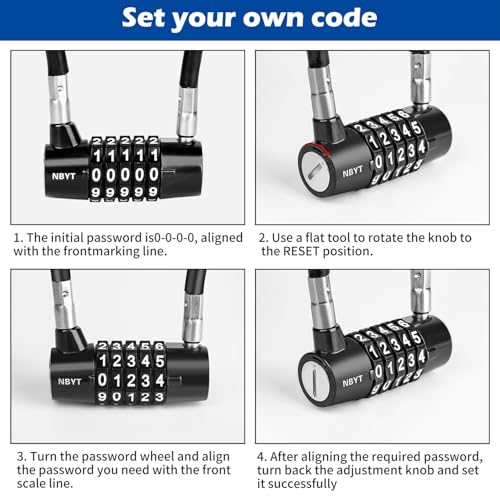 Cable Locks with Combination,Steel Cable Rope Wire 5-Digit Combination Lock with Resettable Code for Bikes, Lockers, File Cabinets, Wardrobes, Small Fences,gate Lock, Pool Padlock. - size: Span 7 in,Cable length15*0.3 in