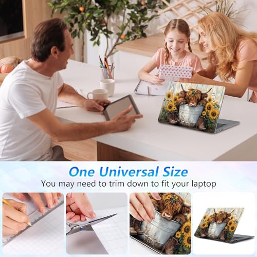 Universal Laptop Skin Sticker Decal with 2 Wrist Pad Skins, Waterproof Scratch Vinyl Cover for 11–15.6 Inch MacBook, HP, Dell, Lenovo, Cutable & Reusable,Highland Cow Sunflower - color: Highland Cow Sunflower