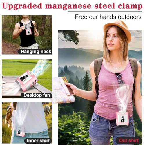 CAZOKASI 2024 Upgrade 10000mAh Waist Clip Portable Personal Body Fan - Powerful Upto 40H Cooling and Heatstroke Prevention (Gray and Orange, Pink White) - size: 10000mAh / Pink white