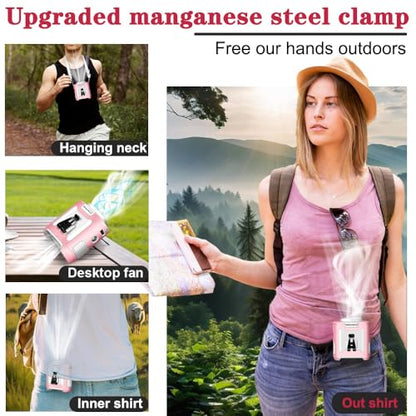 CAZOKASI 2024 Upgrade 10000mAh Waist Clip Portable Personal Body Fan - Powerful Upto 40H Cooling and Heatstroke Prevention (Gray and Orange, Pink White) - size: 10000mAh / Pink white