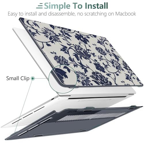 Batianda Navy Floral Vine Case for Dell XPS 13 Laptop 2024 2025 | Fits Model 9340/9345/9350 13.4" Display, Lightweight Slim Shell Protection for Girls, Office Users and Classic Style Fans - color: Navy flowers