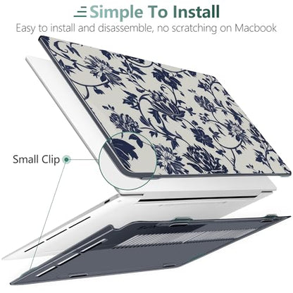 Batianda Navy Floral Vine Case for Dell XPS 13 Laptop 2024 2025 | Fits Model 9340/9345/9350 13.4" Display, Lightweight Slim Shell Protection for Girls, Office Users and Classic Style Fans - color: Navy flowers