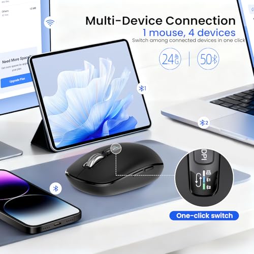 Wireless Bluetooth Mouse,USB+BT×2,Multi Device Ergo Full Size Mouses-big Hand,Metal 4-Way Super Scrolling,± 3000 DPI,10 Buttons,Plug&Play,Quiet,w/ 2 Batteries,Mice for Laptop,Computer,Tablet,Mac,iPad - color: Black-Bigger