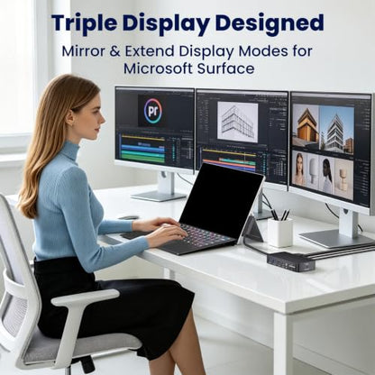 Surface Pro Docking Station - 2026 New HDMI+HDMI+VGA Triple/Dual Monitor Docking Station for Surface Pro 11/10/9/8/X/7/6/5/4/3, Surface Laptop 7/6/5/4/3/2/1, Surface Laptop Go, Surface Go 4/3/2/1