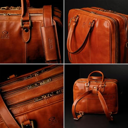 Time Resistance Leather Laptop Briefcase - Full Grain Leather Computer Bag for Men and Women | Leather - color: Cognac