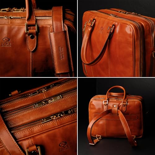 Time Resistance Leather Laptop Briefcase - Full Grain Leather Computer Bag for Men and Women | Leather - color: Cognac