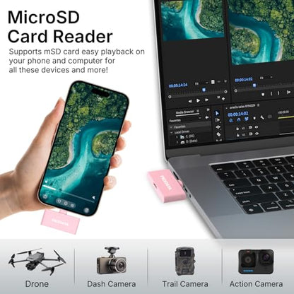 Micro SD Card Reader for iPhone 17/16/15, iPad, Android, Mac, PC, Laptop, USB C Memory Card Reader Adapter, Auto Photo Backup While Charging, Apple MFi Photo Stick iXflash Q w/Free App Pink - color: Pink