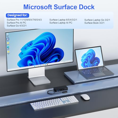 New Surface Docks Triple Displays 4K HDMI+DP+Thunderbolt 4, 12 in 1 Microsoft Surface Docking Station with 120W Power Adapter for Surface Pro 11/10/9/8, Surface Book Go,Surface Laptop