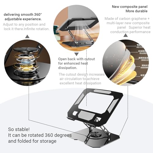 360° Rotating Laptop Stand for Desk, Heavy Duty Solid Steel Ergonomic Laptop Riser, Foldable Portable Computer Holder, Stable Adjustable Stand Compatible with MacBook Air/Pro 10-16 Inch Laptops - color: black