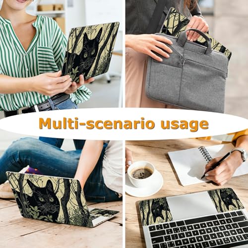 Universal Laptop Skin Sticker with 2 Wrist Pad Decals, 3-Piece Removable Vinyl Laptop Cover, Black Cat Forest Waterproof Anti-Scratch, Easy-Trim Fit for 13.3" 14" 15.6" Laptops - color: Black Cat Forest