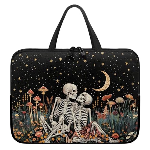 Vintage Human Skeleton Mushroom Moon Star Print Laptop Sleeve Case for Women Men Work Computer Protective Bag Tablet Carrying Briefcase with Handle 360° Protective Laptop Bag, 17inch - color: Vintage Human Skeleton Mushroom Moon Star, size: 17inch
