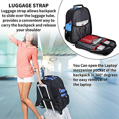 SHRRADOO Large Travel Laptop Backpack for Women, Work College Backpacks | Fit 17 Inch Laptops, with Combination Lock, Carry On Flight Approved, 50L Big Bags, Business Backpack for Men Women - color: Blue