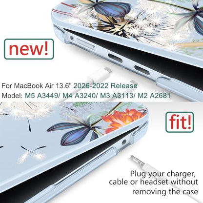 DONGKE for MacBook Air 13 Inch Case M5 2026 M4 2025 M3 M2 2024-2022 A3449 A3240 A3113 A2681, Plastic Hard Shell & Keyboard Cover & Screen Film for MacBook Air 13.6 Inch Case - Dandelion - color: Dandelion