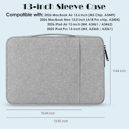 : ProElife 13 Inch Laptop Sleeve for MacBook Neo, Retractable Handle, Gray | Precision Fit, Soft Inner Lining Padded, Anti-Scratch, Extra Attached Pocket, Travel Carry Laptop Bag for Home Office - color: Gray