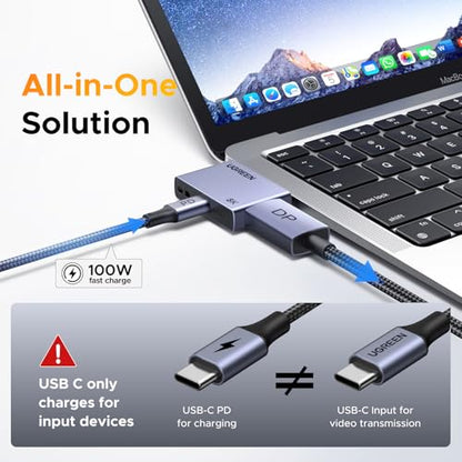 UGREEN USB C to DisplayPort 1.4 Adapter 8K@60Hz with PD 100W Fast Charging | 4K@240Hz, Unidirectional, Thunderbolt 4/3 to DP Compatible with iPhone 17, MacBook Pro/Air/Mini, iPad, Galaxy, Steam Deck