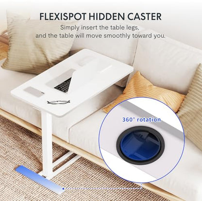 FLEXISPOT Adjustable C Table with Wheels, Mobile Snack Side End Table Sofa Couch Bedside Table Laptop Rolling Cart TV Tray Night Stand Small Space Side Table,(31.5" W x 17.7" D,White) - color: White, size: 32x18