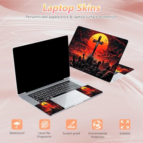 Laptop Skin Sticker Decal 12" 13" 13.3" 14" 15" 15.6",Waterproof Scratch Resistant Vinyl,Reusable Easy to Apply,for MacBook HP Dell Notebooks Netbooks Laptop,2 Wrist Pads,Cross Blood Moon - color: Cross Blood Moon