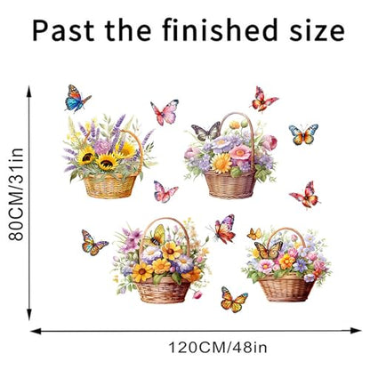 Flower Basket Butterfly Wall Stickers Bedroom Bathroom Restroom Cistern Nursery Decor DIY Removable Bouquet Toilet Seat Lid Decals 4 Pcs (Yellow) - color: Yellow