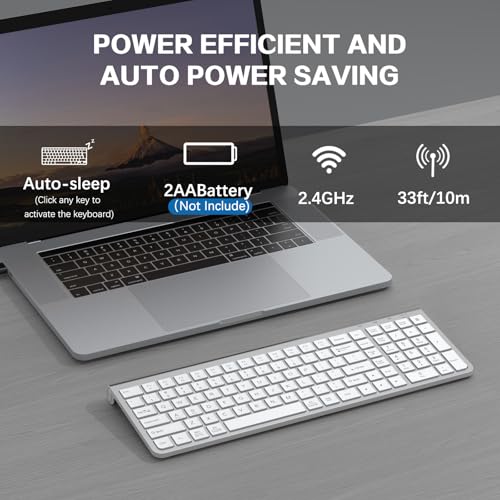 JOYACCESS Wireless Keyboard, Ergonomic,Dustproof,2.4G Slim and Compact Quiet Wireless Keyboard with Number Keypad for Windows, MacBook Pro/Air, Laptop, Desktop, PC-Sliver&White - color: White