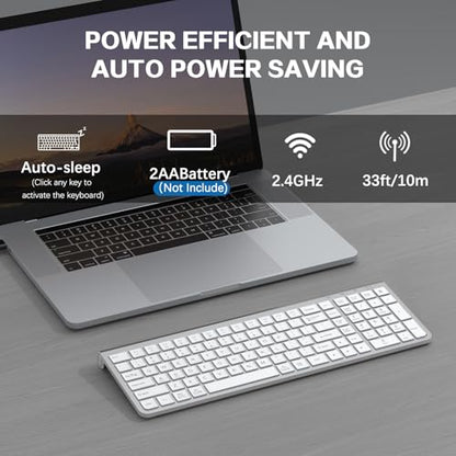 JOYACCESS Wireless Keyboard, Ergonomic,Dustproof,2.4G Slim and Compact Quiet Wireless Keyboard with Number Keypad for Windows, MacBook Pro/Air, Laptop, Desktop, PC-Sliver&White - color: White