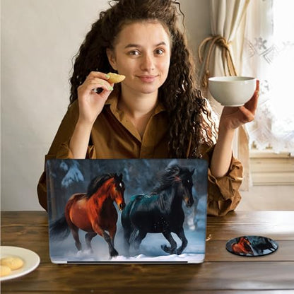 Laptop Skin Sticker Decal 15.6 Inch,12 13 13.3 14 15 15.6 in Laptop Netbook Skins for Notebook,Art Decal Removable Waterproof Scratch Resistant,Universal Vinyl Cover,Brown Black Horse Snow - color: Brown Black Horse Snow