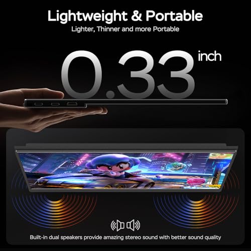 Yxk Portable Monitor 17.3 Inch 1080P 144Hz IPS HDR Ultra-Slim Travel Monitor with Dual Speakers USB-C HDMI Second Screen for Laptop PC Mac Phone Xbox PS4/5 Switch, VESA Kickstand with Cover Stand - size: 17.3