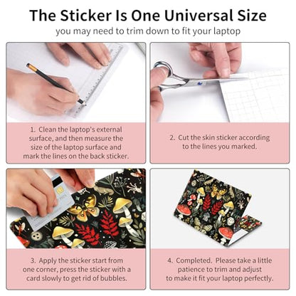 15.6 Inch Laptop Skin Sticker, Reusable Vinyl Cover Protector with 2 Wrist Pad Skins, Removable Waterproof Scratch-Resistant for 12-15.6 Inch Laptop Notebook,Mushrooms Moths - color: Mushrooms Moths