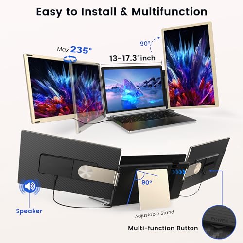 Updated Laptop Screen Extender,15.6" Portable Triple Monitor for Laptop up to 17.3" with IPS FHD 1080P Display, Detachable Laptops Extended Monitor Compatible with Mac, Wins, Dex, Chrome
