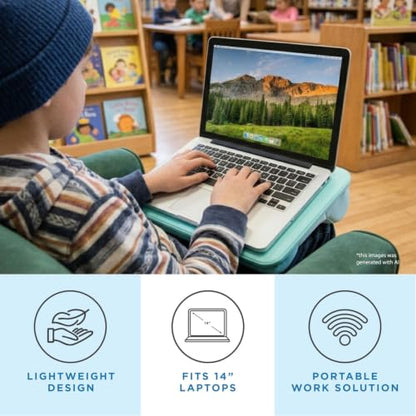 LAPGEAR Compact Lap Desk – Aqua Sky, Fits 14" Laptops | Microbead Cushion, Built-In Pencil Slot, Carry Handle, Fits Standard Letter-Size Paper (8.5" × 11") - color: Aqua Sky, size: 14″ Laptop (Compact)