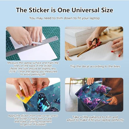 Universal Laptop Skin Sticker with 2 Wrist Pad Skins, Waterproof Scratch Resistant Vinyl Laptop Cover Decal, Cut to Fit for 11–15.6 Inch MacBook HP Dell Lenovo, Flowers Butterfly - color: Flowers Butterfly