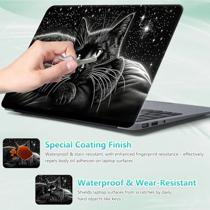 Laptop Skin Sticker Decal 12"-15.6" Universal Laptop/Notebook/Netbook Vinyl - Waterproof Scratch Resistant,Fits HP Dell Lenovo MacBook,2 Free Wrist Pads,Easy Apply & Remove,Black Cute Cat - color: Black Cute Cat