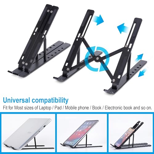 Generic Portable Laptop Stand, Aluminum, 9-15.6 Inch Laptops & iPads, 6 Adjustable Angles, Anti-Slip, Foldable, Black - color: Black